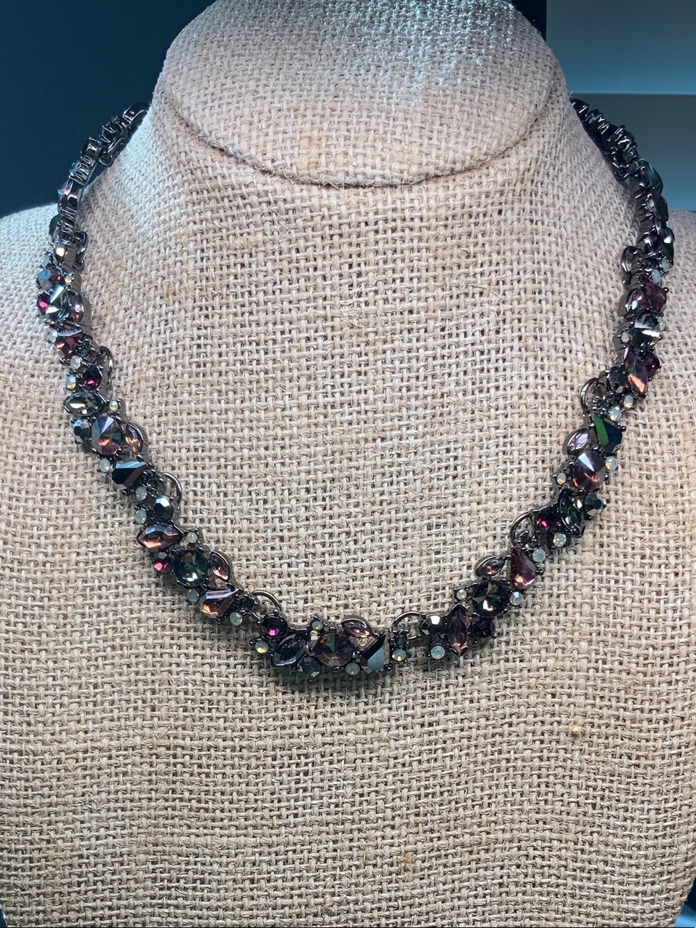 White House Black Market Iridescent Purple and Black Crystal Necklace